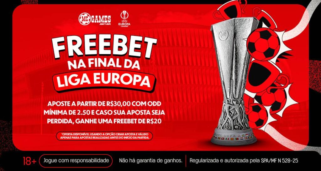 Imagem ilustrativa da ação de "freebet" da MC Games na final da Liga Europa