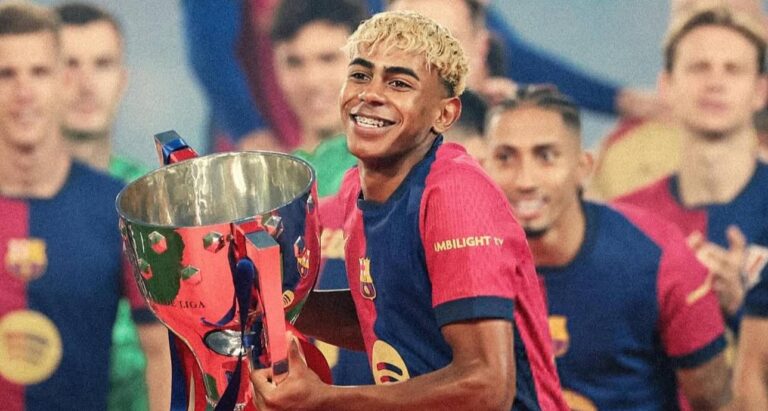 Yamal em comemoração do título da La Liga pelo Barcelona. Foto: Instagram/Lamine