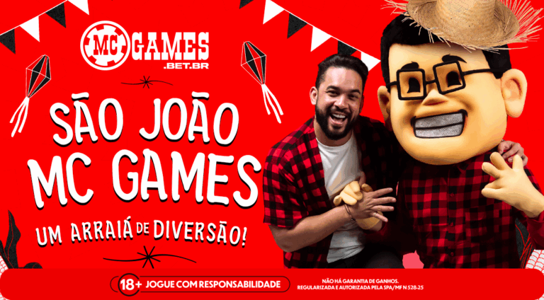Imagem do cantor Henry Freitas com Seu Carlinhos, mascote da MC Games.