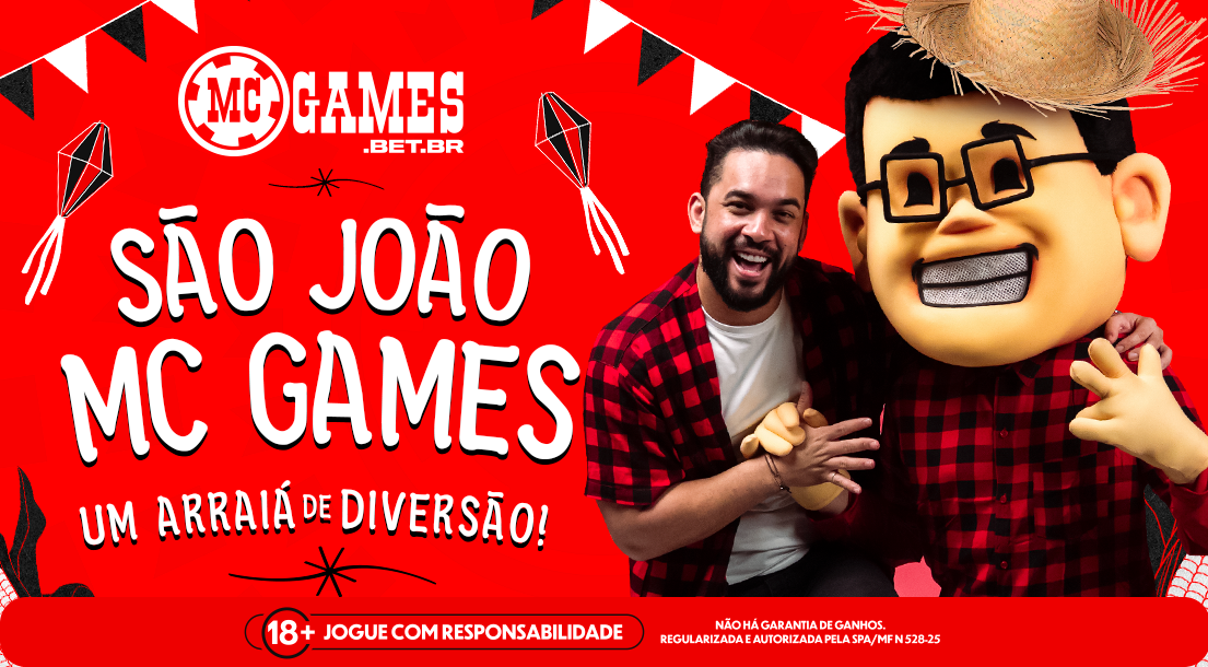 Imagem do cantor Henry Freitas com Seu Carlinhos, mascote da MC Games.