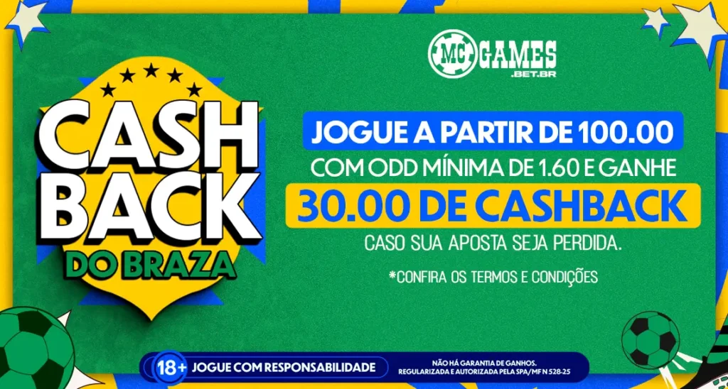 Imagem ilustrativa da promoção "Cashback do Braza" da MC Games