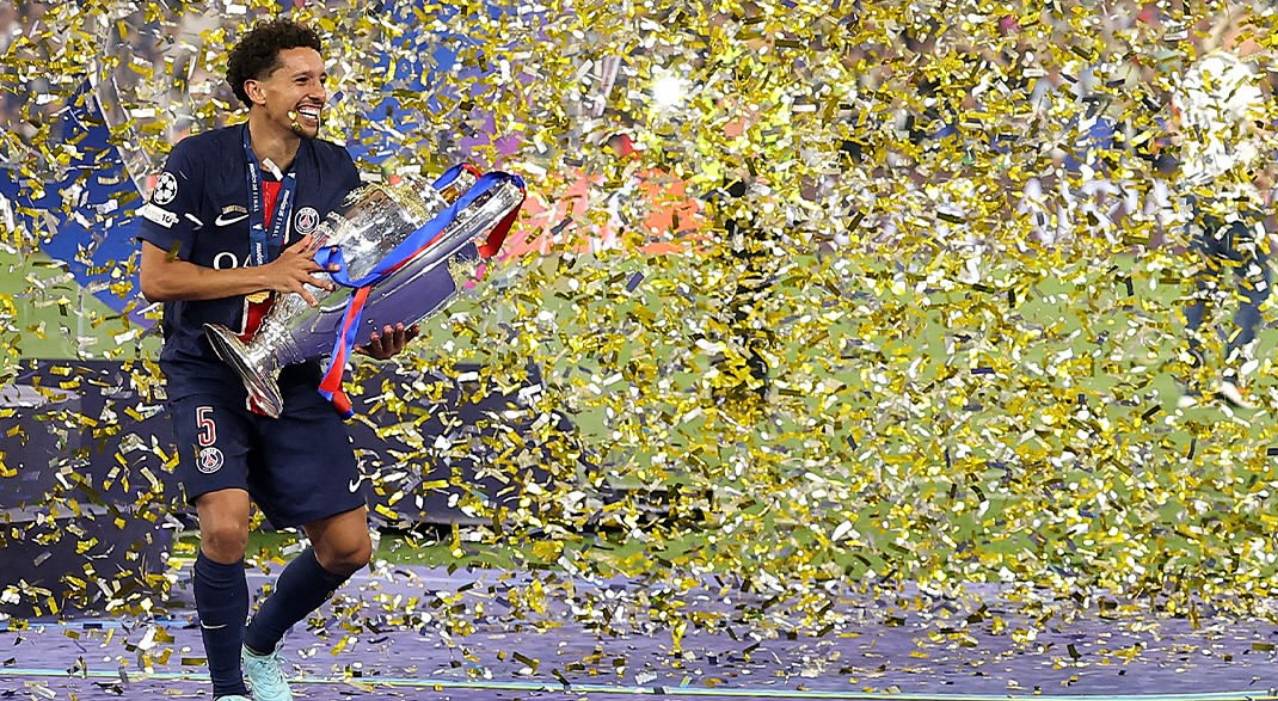 Marquinhos em comemoração do título do PSG da Champions League. Foto: Instagram/PSG