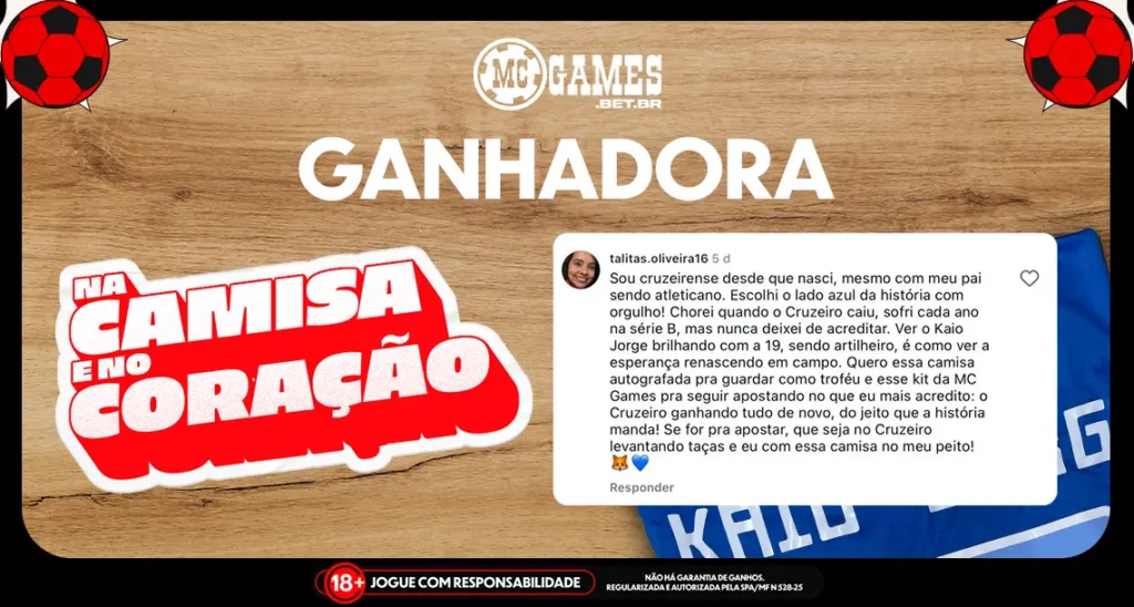 Imagem ilustrativa sobre o sorteio realizado pela MC Games da camisa de Kaio Jorge