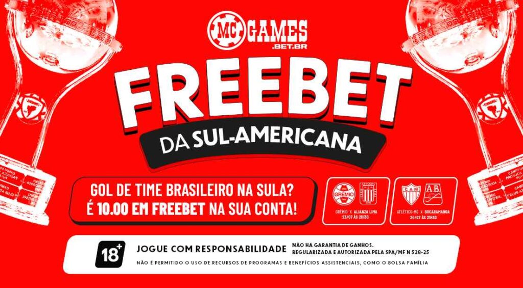 Imagem ilustrativa sobre a promoção da MC Games que envolve os clubes brasileiros na Copa Sul-Americana