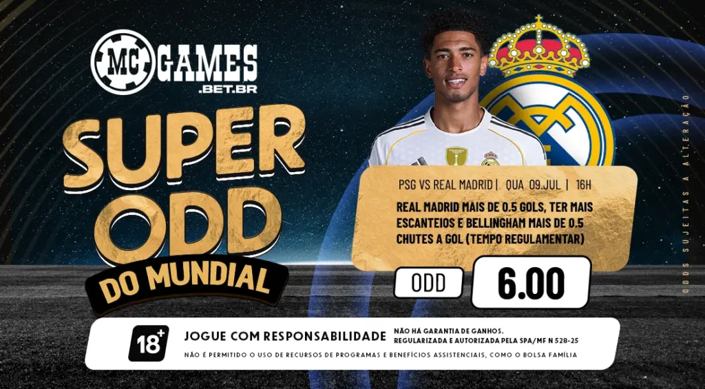 Imagem ilustrativa sobre as Super Odds da MC Games para PSG x Real Madrid