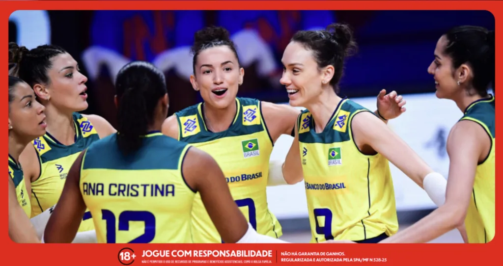 Imagem das jogadores da Seleção Brasileira em quadra. Foto: Divulgação/FIVB