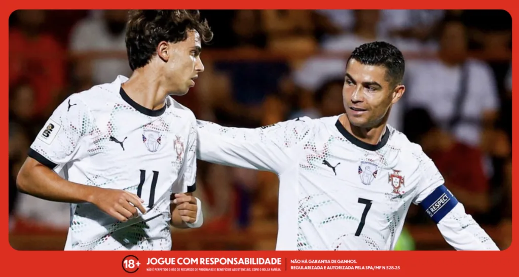 Imagem ilustrativa de Cristiano Ronaldo em ação por Portugal para a matéria sobre a Super Odd das Eliminatórias