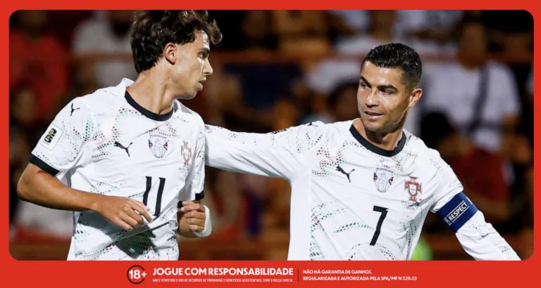 Imagem ilustrativa de Cristiano Ronaldo em ação por Portugal para a matéria sobre a Super Odd das Eliminatórias