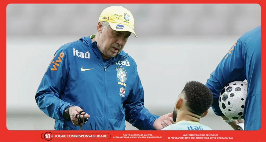 Imagem ilustrativa do técnico Carlo Ancelotti no treino da Seleção Brasileira
