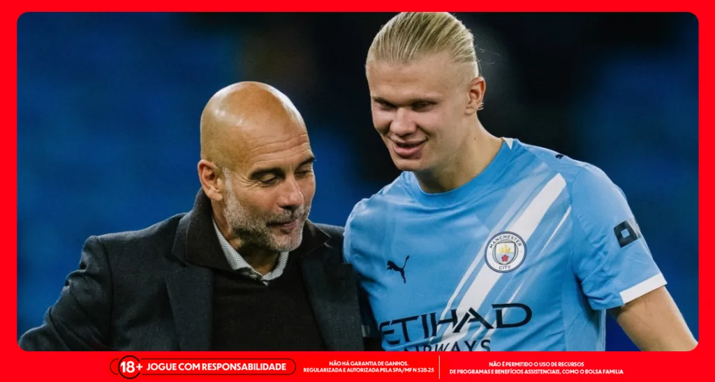 Imagem ilustrativa do técnico Pep Guardiola e o atacante Haaland, ambos do Manchester City. Foto: Instagram/City