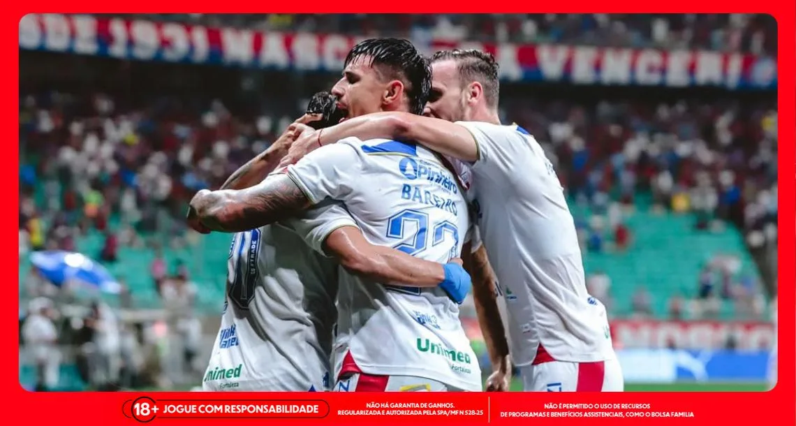Imagem ilustrativa dos jogadores do Fortaleza em comemoração de gol. Foto: Matheus Amorim/FEC