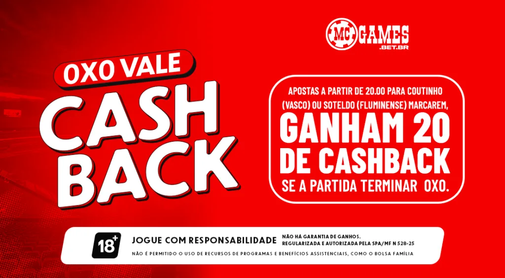 Imagem ilustrativa da promoção da MC Games - "0x0 vale cashback"