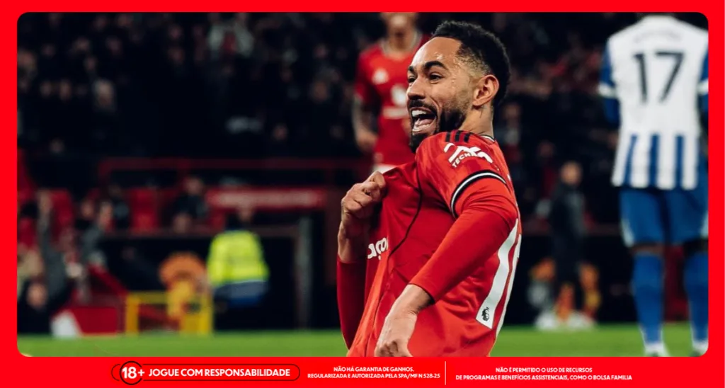 Imagem ilustrativa do atacante Matheus Cunha em comemoração de gol pelo Manchester United. Foto: Instagram/Cunha