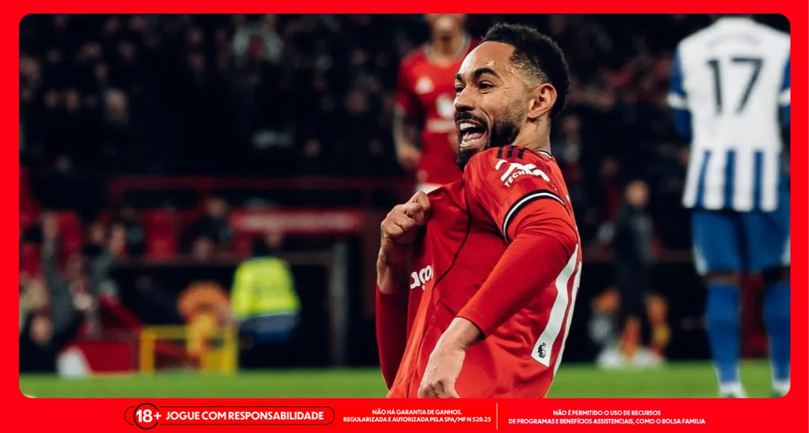 Imagem ilustrativa do atacante Matheus Cunha em comemoração de gol pelo Manchester United. Foto: Instagram/Cunha