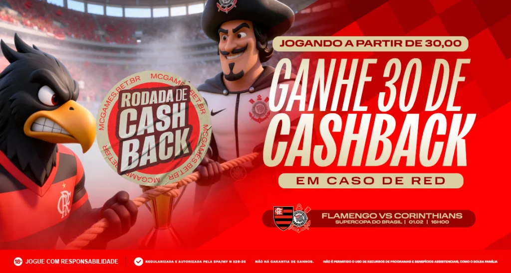 Imagem ilustrativa sobre a promoção de cashback da MC Games para a Super Copa do Brasil