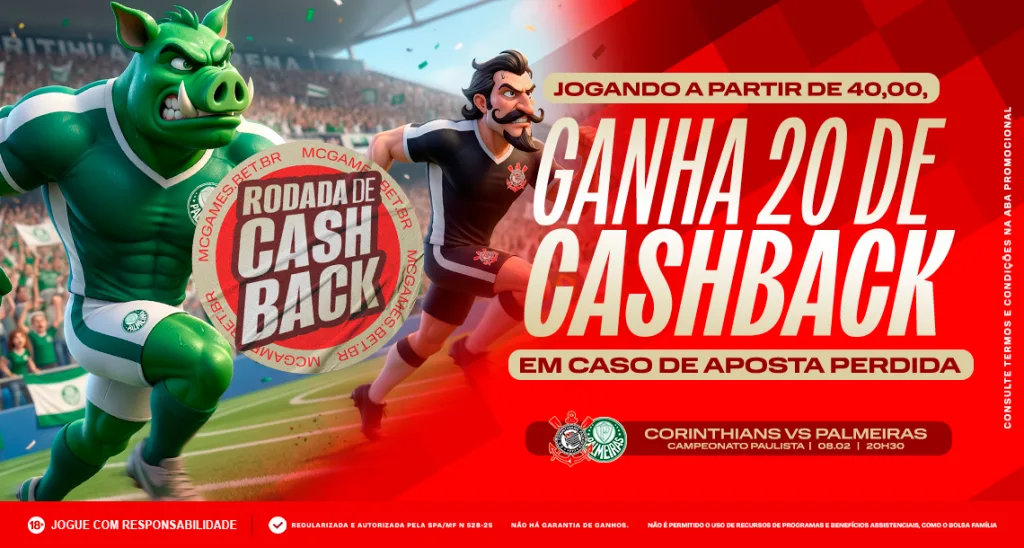 Imagem ilustrativa sobre a promoção "Perdeu? Ganhou!" da MC Games para Corinthians x Palmeiras