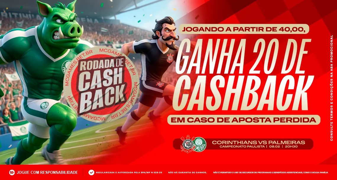 Imagem ilustrativa sobre a promoção "Perdeu? Ganhou!" da MC Games para Corinthians x Palmeiras