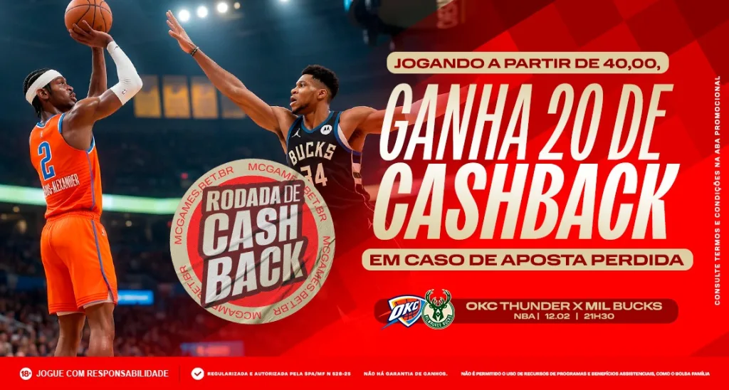 Imagem ilustrativa da promoção da MC Games entre Oklahoma City Thunder x Milwaukee Bucks