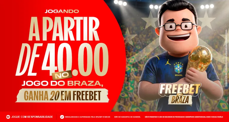 Imagem ilustrativa da promoção "Freebet do Braza", válida no jogo entre Brasil x França.