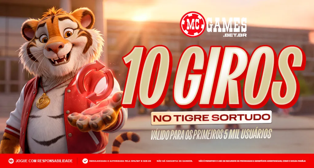 Imagem ilustrativa sobre os 10 giros grátis da MC Games no Tigre Sortudo