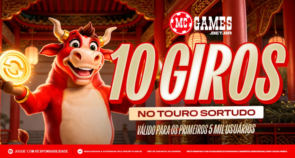 Imagem ilustrativa da promoção 10 giros grátis no Touro Sortudo da MC Games
