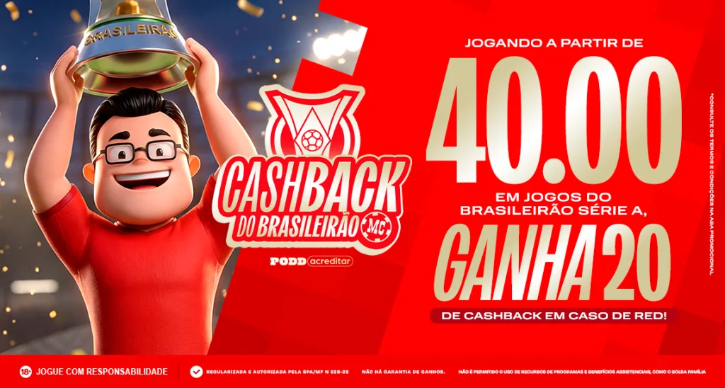Imagem ilustrativa sobre a promoção de cashback da MC Games para o Brasileirão