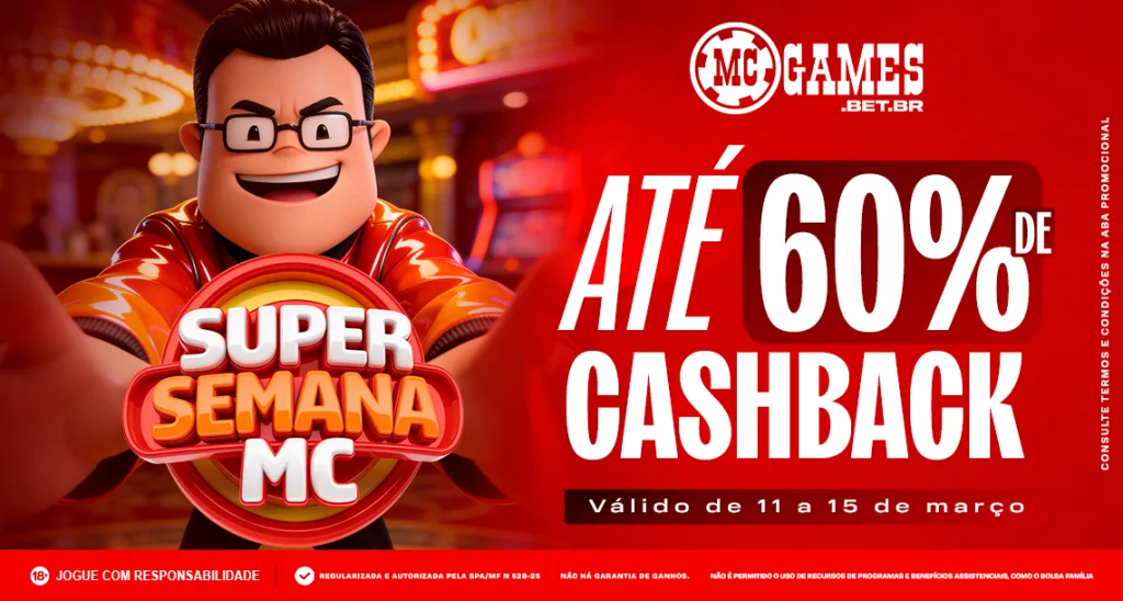 Imagem ilustrativa da Semana do Consumidor da MC Games, envolvendo a promoção de Cashback