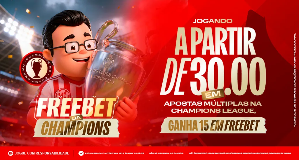 Imagem ilustrativa sobre a promoção de freebet da MC Games para a Champions League