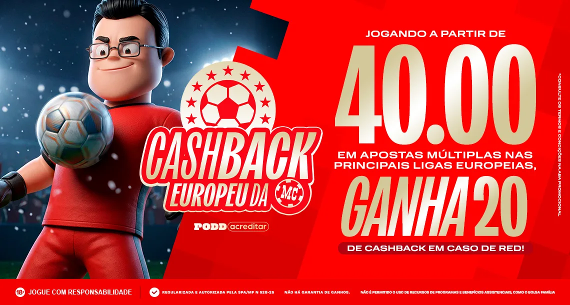 Imagem ilustrativa sobre a promoção de cashback da MC Games para o futebol europeu