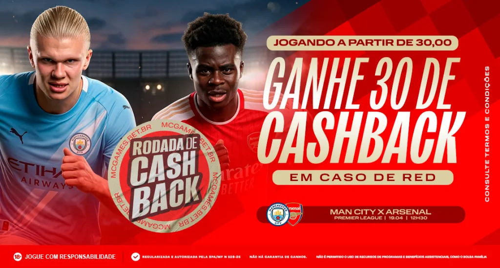 Imagem ilustrativa sobre a promoção da MC Games para Manchester City x Arsenal