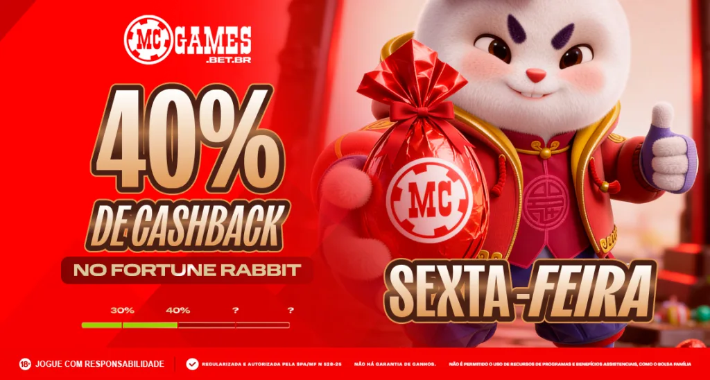 Imagem ilustrativa dos 40% de cashback no Fortune Rabbit