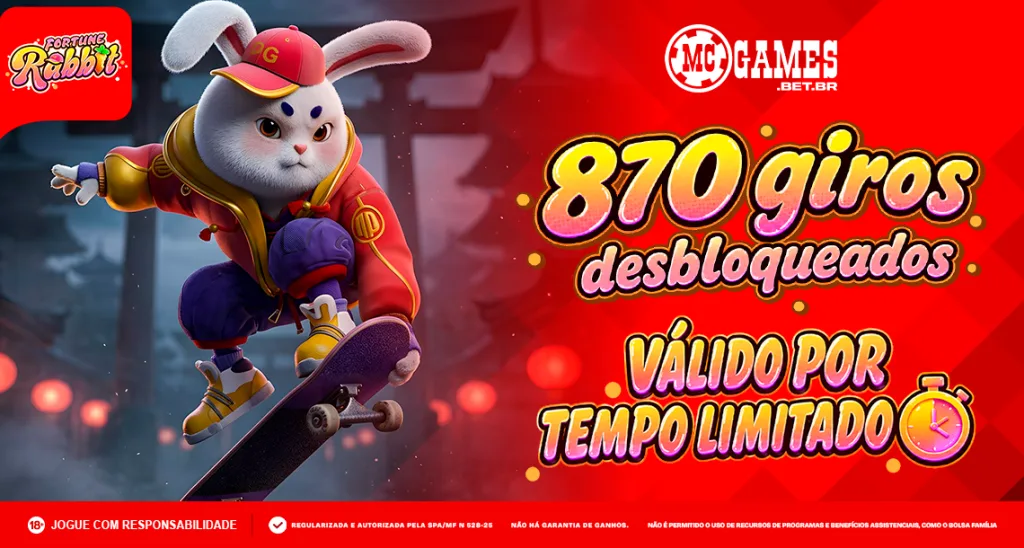 Imagem ilustrativa da Missão Relâmpago da MC Games envolvendo o slot Fortune Rabbit