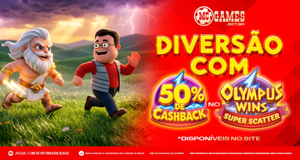 Imagem ilustrativa da ação de cashback da MC Games com o jogo Olympus Wins Super Scatter