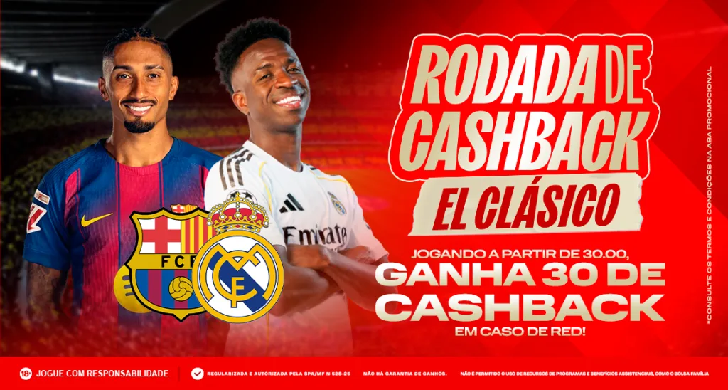 Imagem ilustrativa sobre o cashback da MC Games para Barcelona x Real Madrid