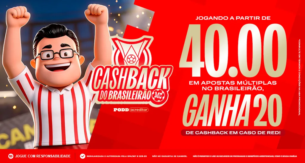 Imagem ilustrativa sobre a promoção de cashback da MC Games para a próxima rodada do Brasileirão
