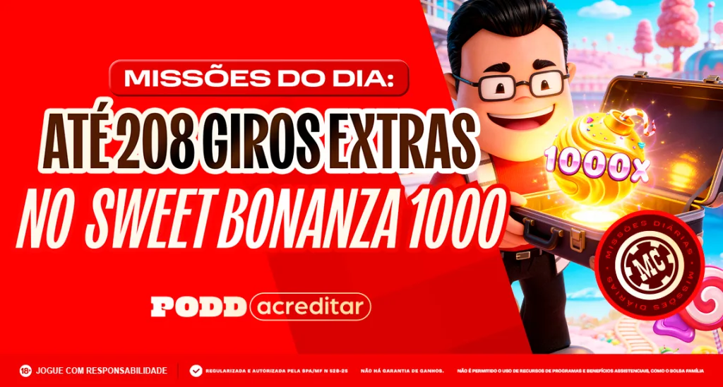Imagem ilustrativa da Missão do Dia envolvendo o jogo Sweet Bonanza 1000, na MC Games