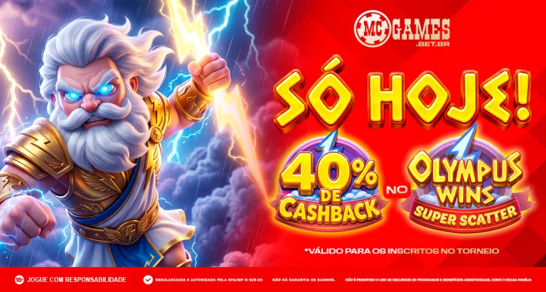 Imagem ilustrativa da promoção de cashback da MC Games para os inscritos do Torneio Semanal Olympus Wins