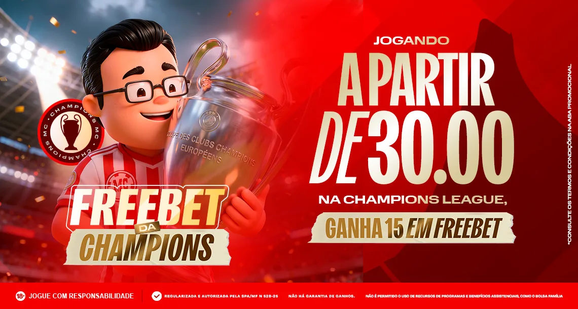 Imagem ilustrativa sobre a ação de freebet da MC Games para a Champions League