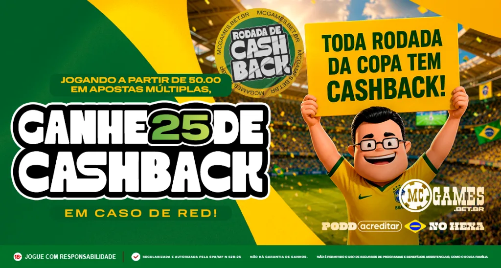 Imagem da promoção de cashback da MC Games para a Copa do Mundo 2026