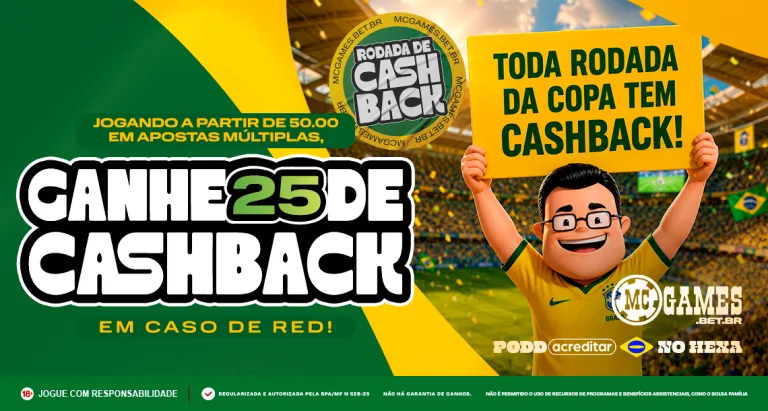 Imagem da promoção de cashback da MC Games para a Copa do Mundo 2026