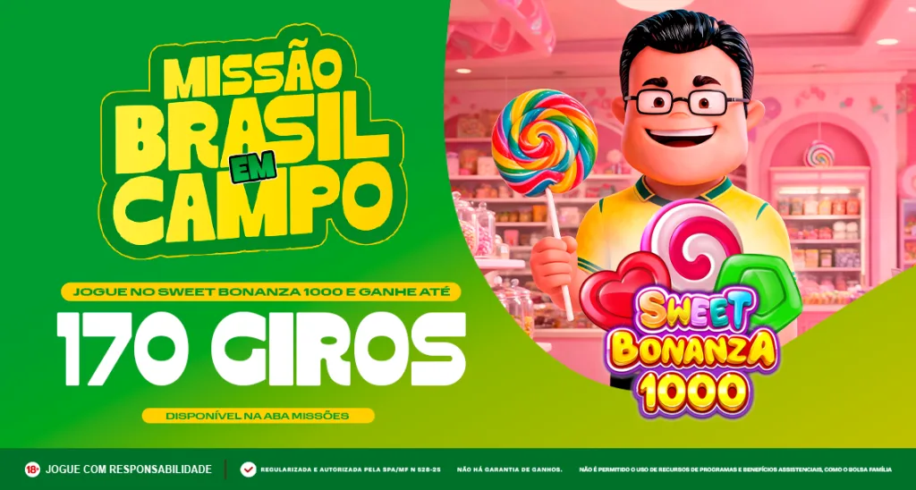 Imagem ilustrativa da Missão Brasil em Campo da MC Games com Sweet Bonanza 1000