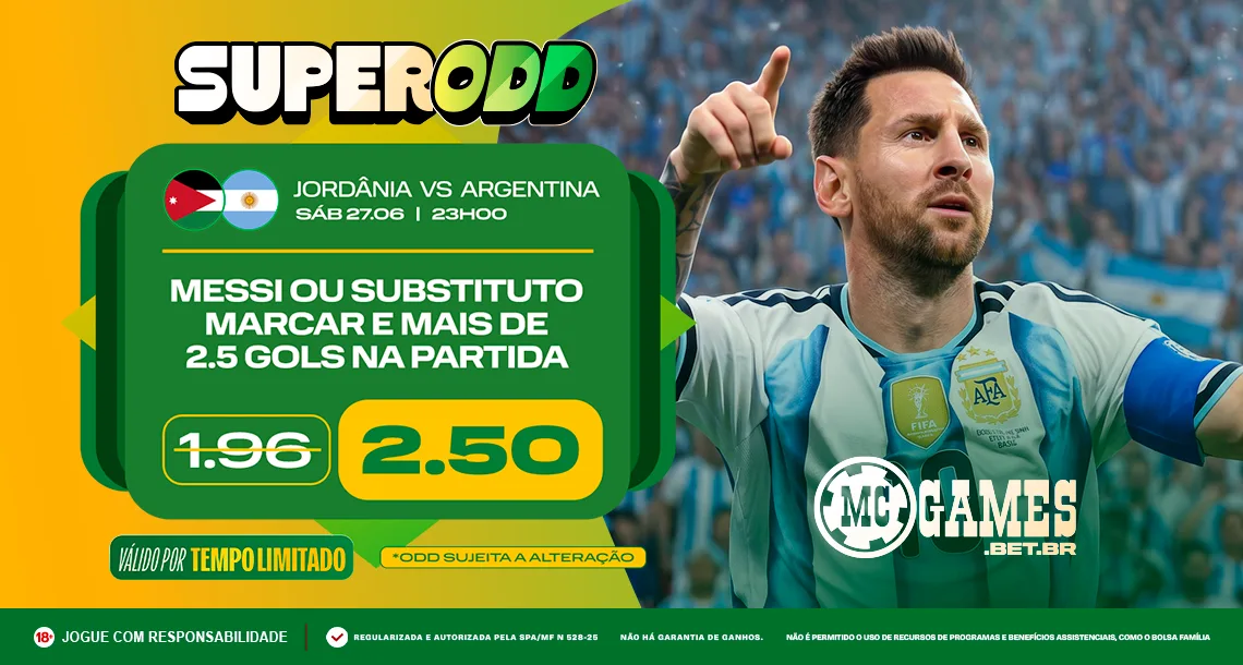 Imagem ilustrativa sobre a Super Odd da MC Games para Jordânia x Argentina pela Copa do Mundo 2026
