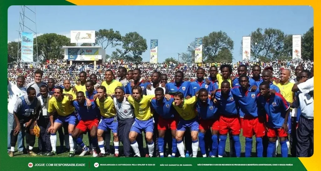 Imagem de duelo entre Brasil e Haiti em 2004. Foto: Nílton Santos/CBF