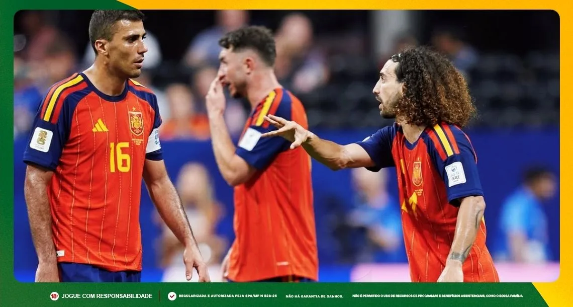 Imagem ilustrativa de Rodri e Cucurella, jogadores da Espanha. Foto: Instagram/Espanha