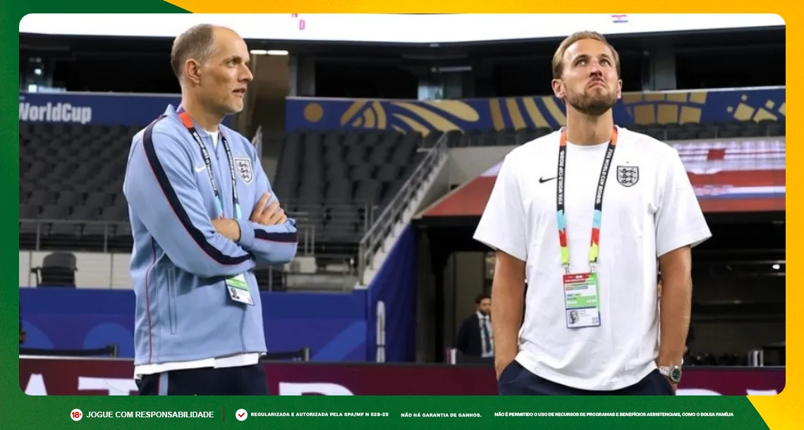 Imagem ilustrativa de Thomas Tüchel e Kane da Inglaterra. Foto: Instagram/Seleção Inglesa