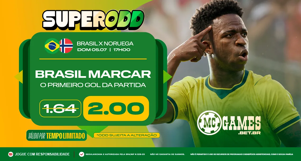 Imagem ilustrativa sobre a Super Odd da MC Games para Brasil x Noruega pela Copa do Mundo 2026
